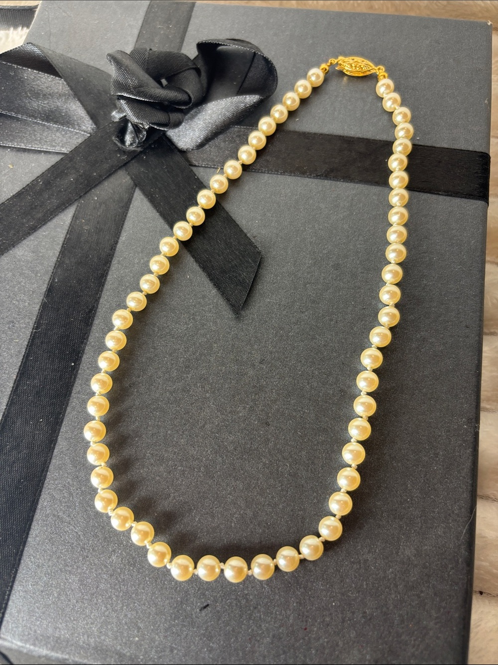 16” Classic Gold Cultured Pearl Necklace Women Jewelry